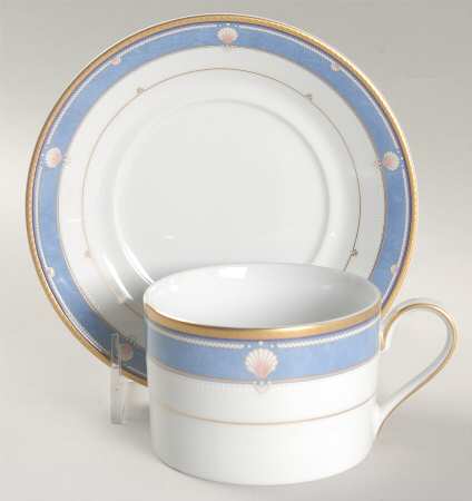 Seamist Blue Flat Cup & Saucer Set