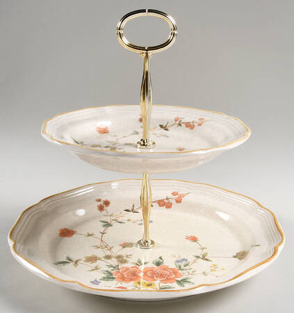 Silk Bouquet 6 5/8"-10"  2 Tiered Serving Tray (Dp, Sp) HC