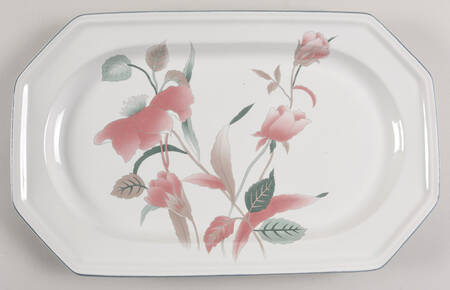 Silk Flowers 15" Oval Serving Platter