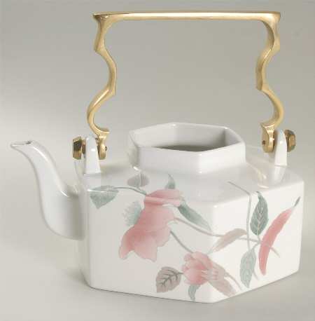 Silk Flowers Teapot with Brass Handle No Lid