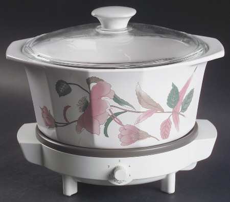 Silk Flowers Round Covered Casserole with Electric Warmer