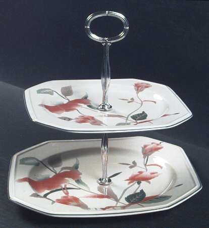 Silk Flowers 6 5/8"-10"  2 Tiered Serving Tray (Dp, Sp) HC
