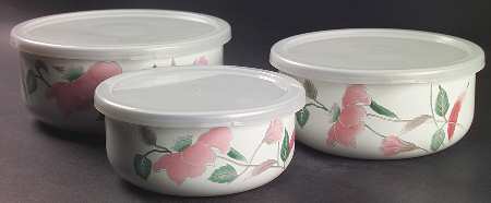 Silk Flowers (3 Piece) Metal Bowl W/Plastic Lids (5", 6", 7")