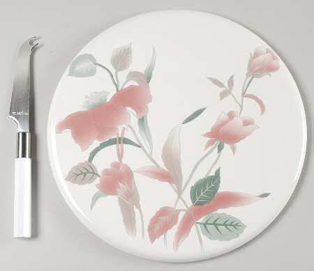 Silk Flowers 2 Piece Cheese Dish and Knife Set