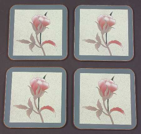 Silk Flowers (4 Pc) Cork Back Square Coaster Set