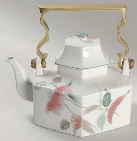 Silk Flowers Teapot & Lid with Brass Handle