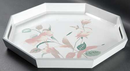 Silk Flowers 15" Octagonal Serving Tray