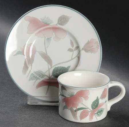 Silk Flowers Flat Demitasse Cup & Saucer Set