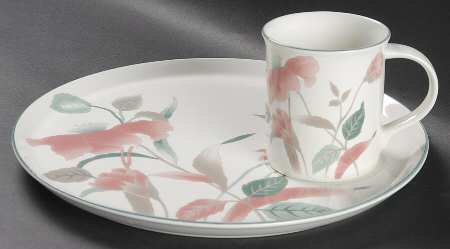 Silk Flowers Snack Plate and Mug Set