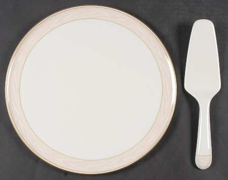 Silk Moire Cake Plate & Solid Ceramic Server Set (No Box)