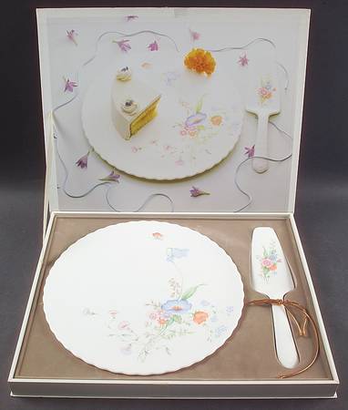 Something Blue Cake Plate & Solid Ceramic Server Set (Boxed)