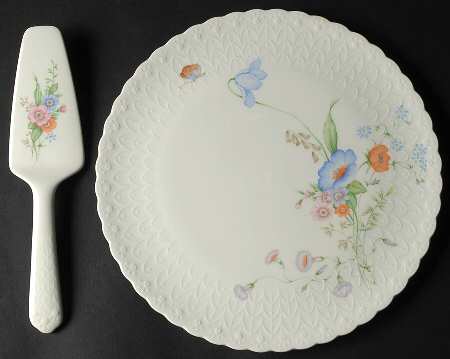 Something Blue Cake Plate & Solid Ceramic Server Set (No Box)