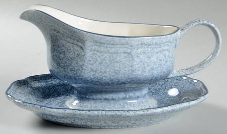Stone Works Light Blue Gravy Boat & Underplate