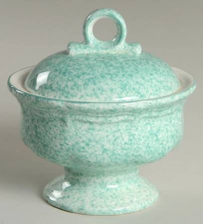Stone Works Green Sugar Bowl & Lid
