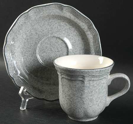 Stone Works Gray Flat Cup & Saucer Set