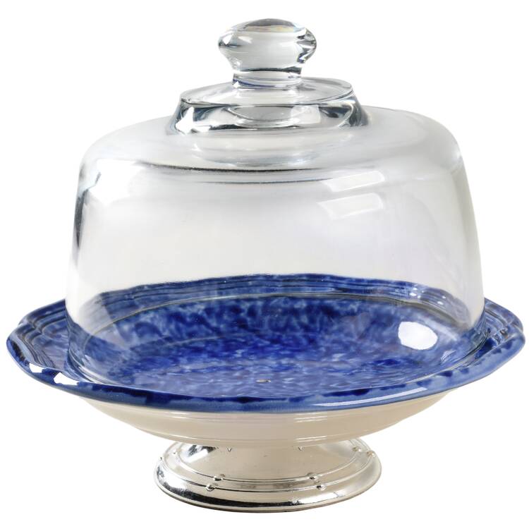 Sundown Blue 6 1/2"-7 1/2" Footed Cheese Plate w/ Glass Dome HC