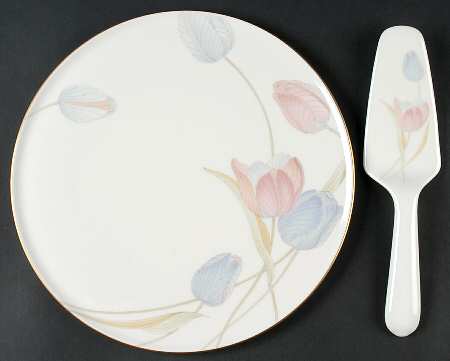 Swiss Garden Cake Plate & Solid Ceramic Server Set (No Box)