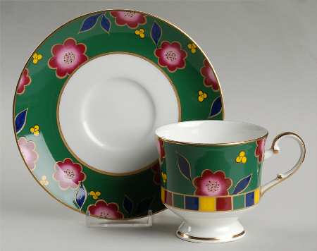 Tea Ceremony Ming Green Footed Cup & Saucer Set