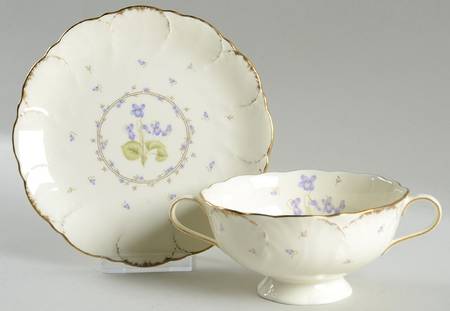 Tender Violets Footed Cream Soup Bowl & Saucer Set