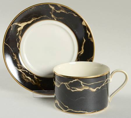 Travertine Black Flat Cup & Saucer Set