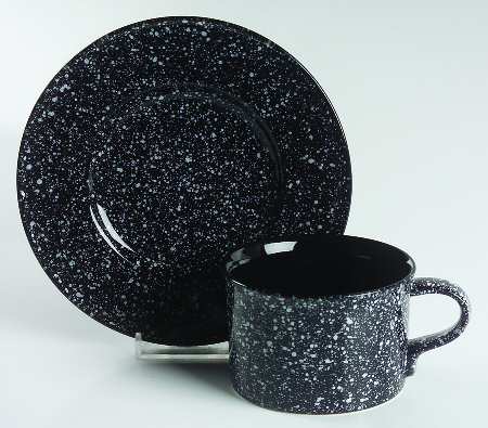 Ultrastone Black White Flat Cup & Saucer Set
