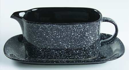 Ultrastone Black White Gravy Boat & Underplate (Relish/Butter)