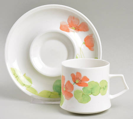 Water Lilies Peach Flat Demitasse Cup & Saucer Set