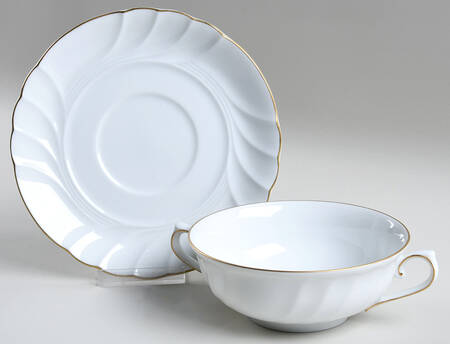 Wedding Band Gold Footed Cream Soup Bowl & Saucer Set