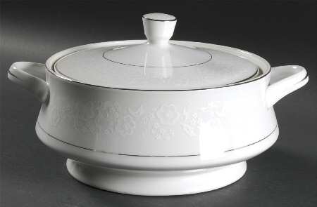 White Designs Round Covered Vegetable