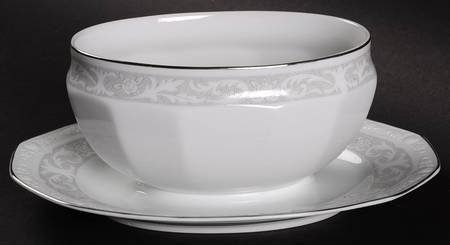 White Lace Gravy Boat with Attached Underplate