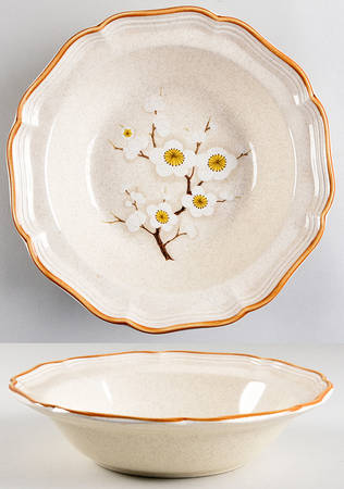 White Petals 9" Round Vegetable Bowl