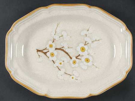 White Petals 14" Oval Serving Platter
