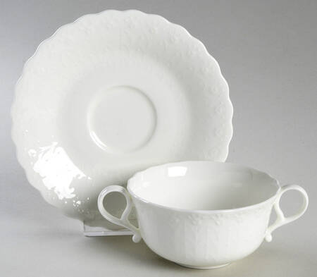 White Silk Flat Cream Soup Bowl & Saucer Set