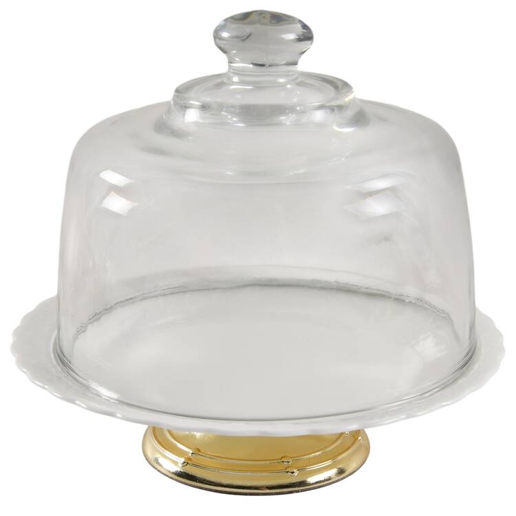 White Silk 6 1/2"-7 1/2" Footed Cheese Plate w/ Glass Dome HC