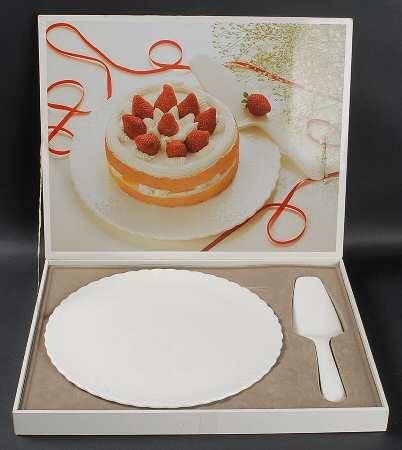 White Silk Cake Plate & Solid Ceramic Server Set (Boxed)