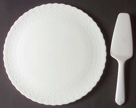 White Silk Cake Plate & Solid Ceramic Server Set (No Box)