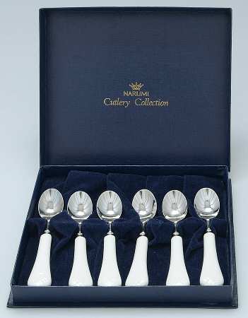 White Silk Demitasse Spoon - Set of 6 & Case