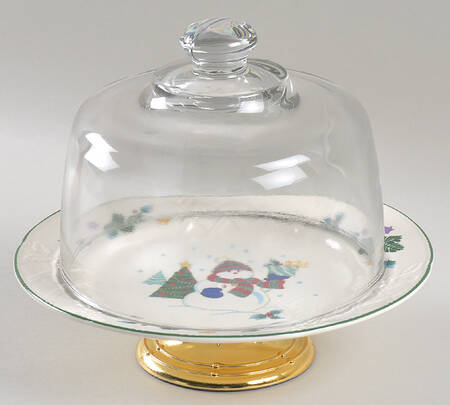Winter Scene 6 1/2"-7 1/2" Footed Cheese Plate w/ Glass Dome HC