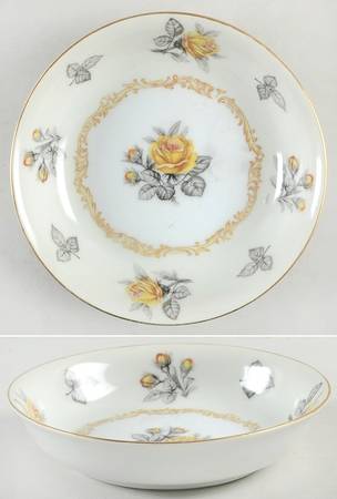 Fortune (Yellow Roses, Gray Leaves) Fruit/Dessert (Sauce) Bowl