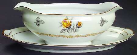 Fortune (Yellow Roses, Gray Leaves) Gravy Boat with Attached Underplate