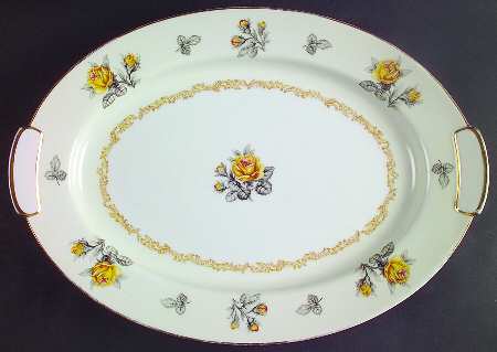 Fortune (Yellow Roses, Gray Leaves) 15" Oval Serving Platter