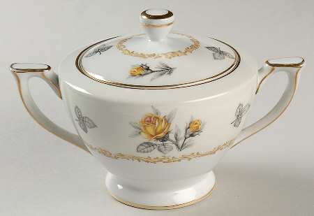 Fortune (Yellow Roses, Gray Leaves) Sugar Bowl & Lid