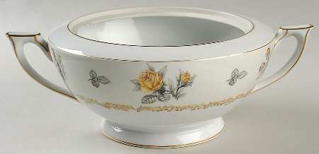 Fortune (Yellow Roses, Gray Leaves) Round Vegetable No Lid