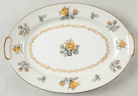 Fortune (Yellow Roses, Gray Leaves) 12" Oval Serving Platter