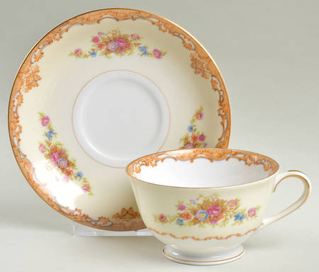 Tan Traditional Footed Cup & Saucer Set