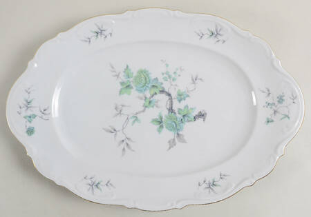 Green Ming (9901, Gold Trim) 14" Oval Serving Platter