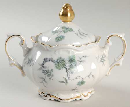 Green Ming (9901, Gold Trim) Sugar Bowl & Lid