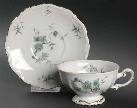 Green Ming (9901, Gold Trim) Footed Cup & Saucer Set