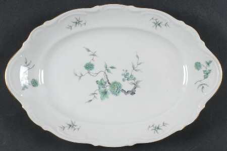 Green Ming (9901, Gold Trim) 12" Oval Serving Platter