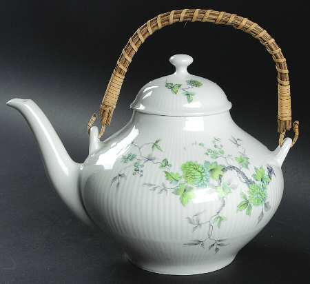 Green Ming (No Trim) Teapot & Lid with Removable Top Handle